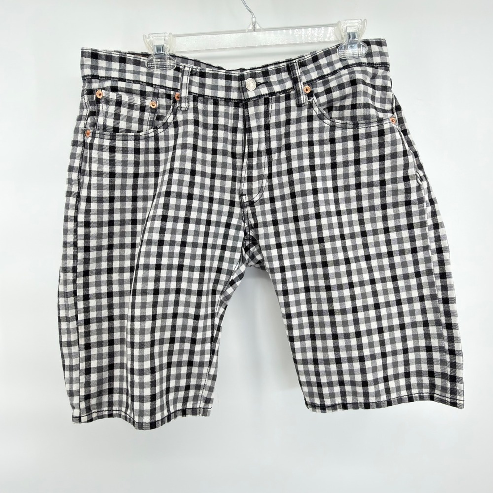 Levi's 504 Shorts Mens 34 Black White Gingham Check Plaid Regular Fit Cotton